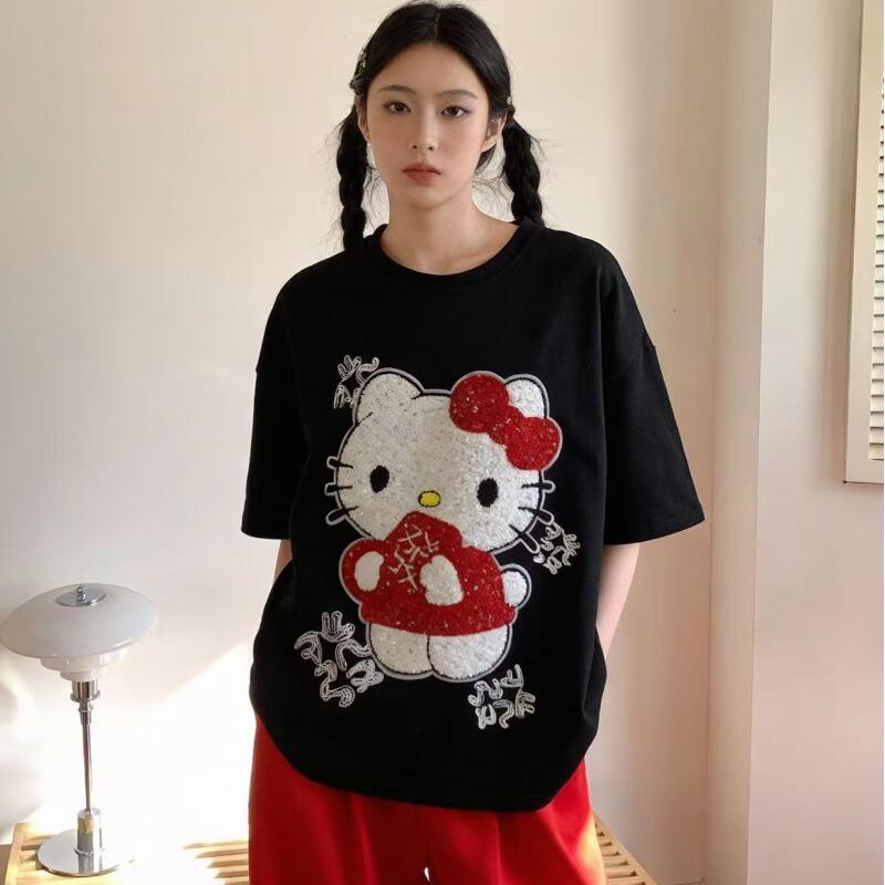 Summer Clothing Trend - T-shirt brodé à sequins Hello Kitty
