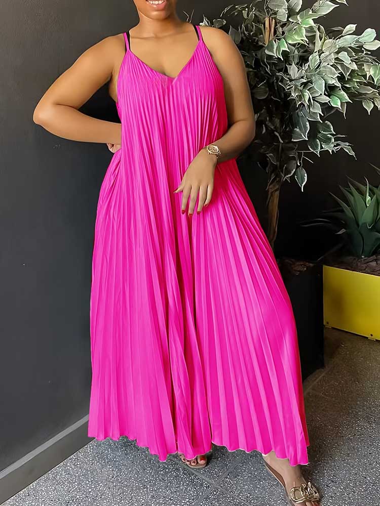 Summer Clothing For Older Women - Robe d'été plissée sans manches pour