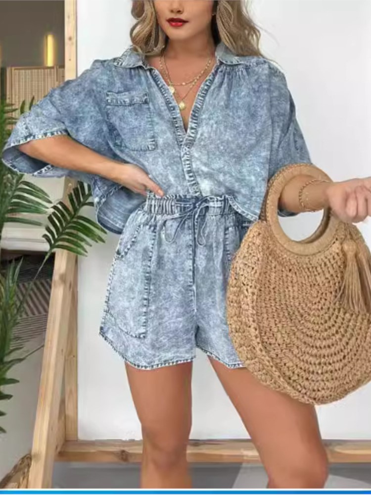 Summer Clothing Zara - Costume Vintage en Denim bleu pour