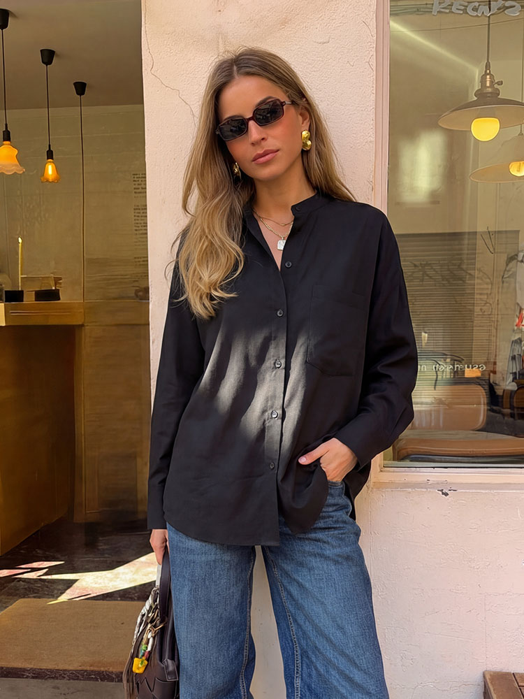 Chemise noire minimaliste à co - Summer Days Clothing avis et prix